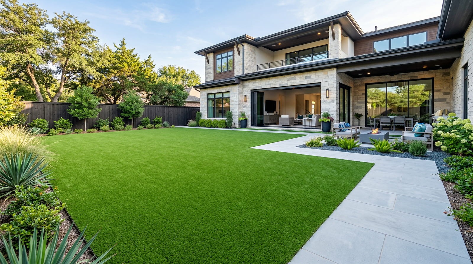 Residential artificial turf installation in DFW backyard by Truhaven Outdoor Living