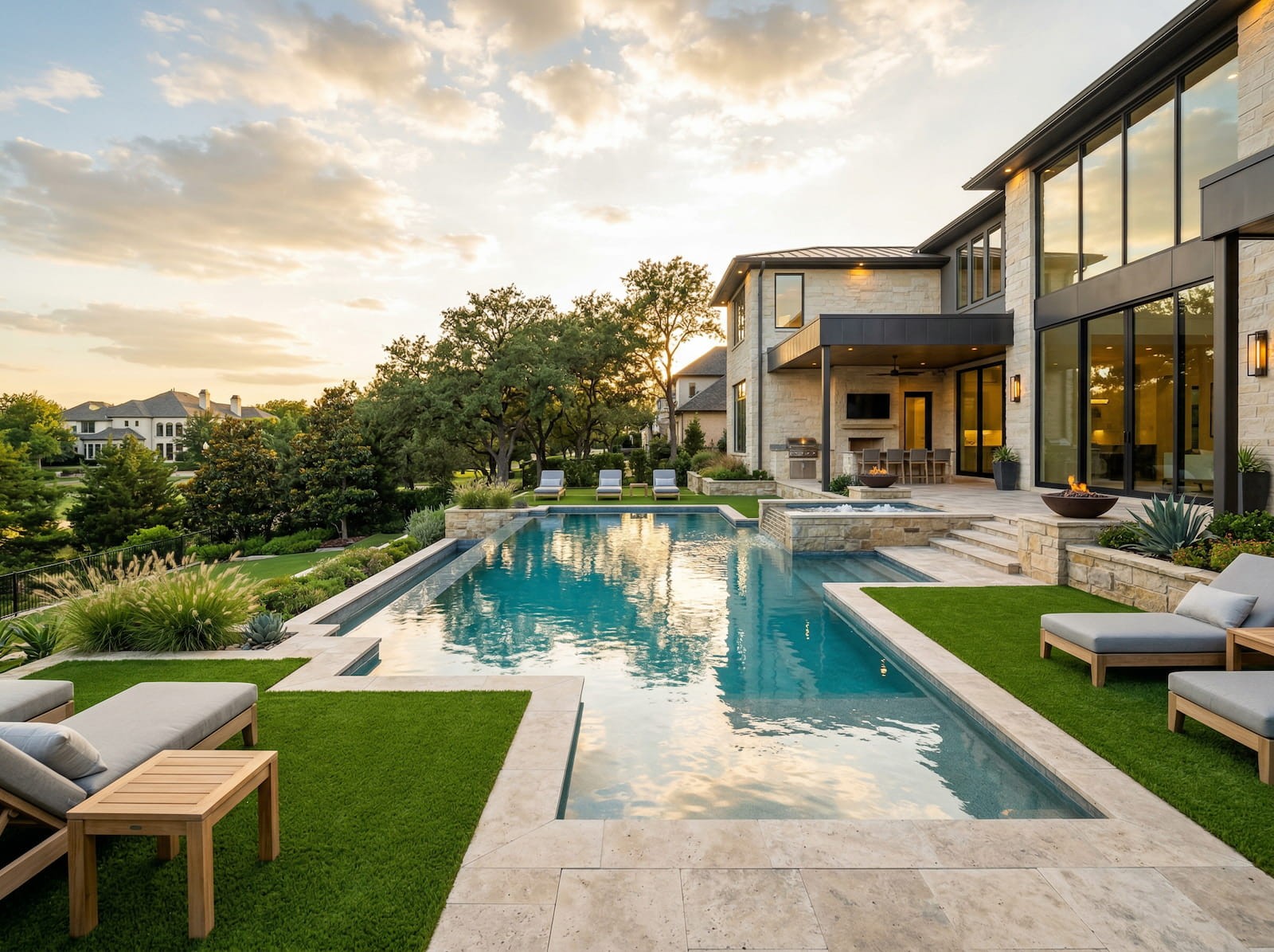 Pool surround artificial turf installation in DFW backyard by Truhaven Outdoor Living