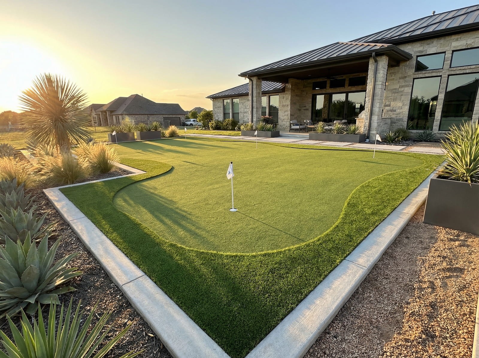 Custom backyard putting green installation in DFW by Truhaven Outdoor Living