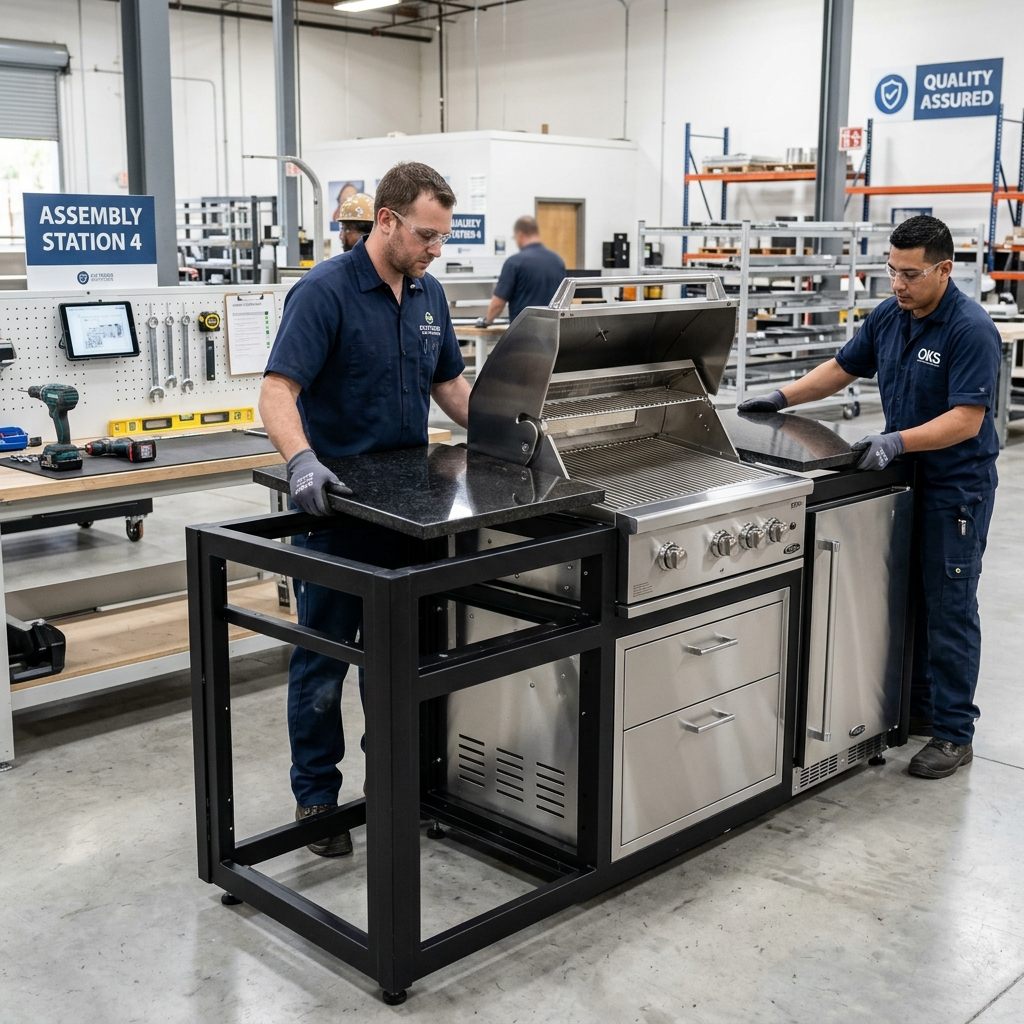 Truhaven outdoor kitchen being precision-built in our warehouse